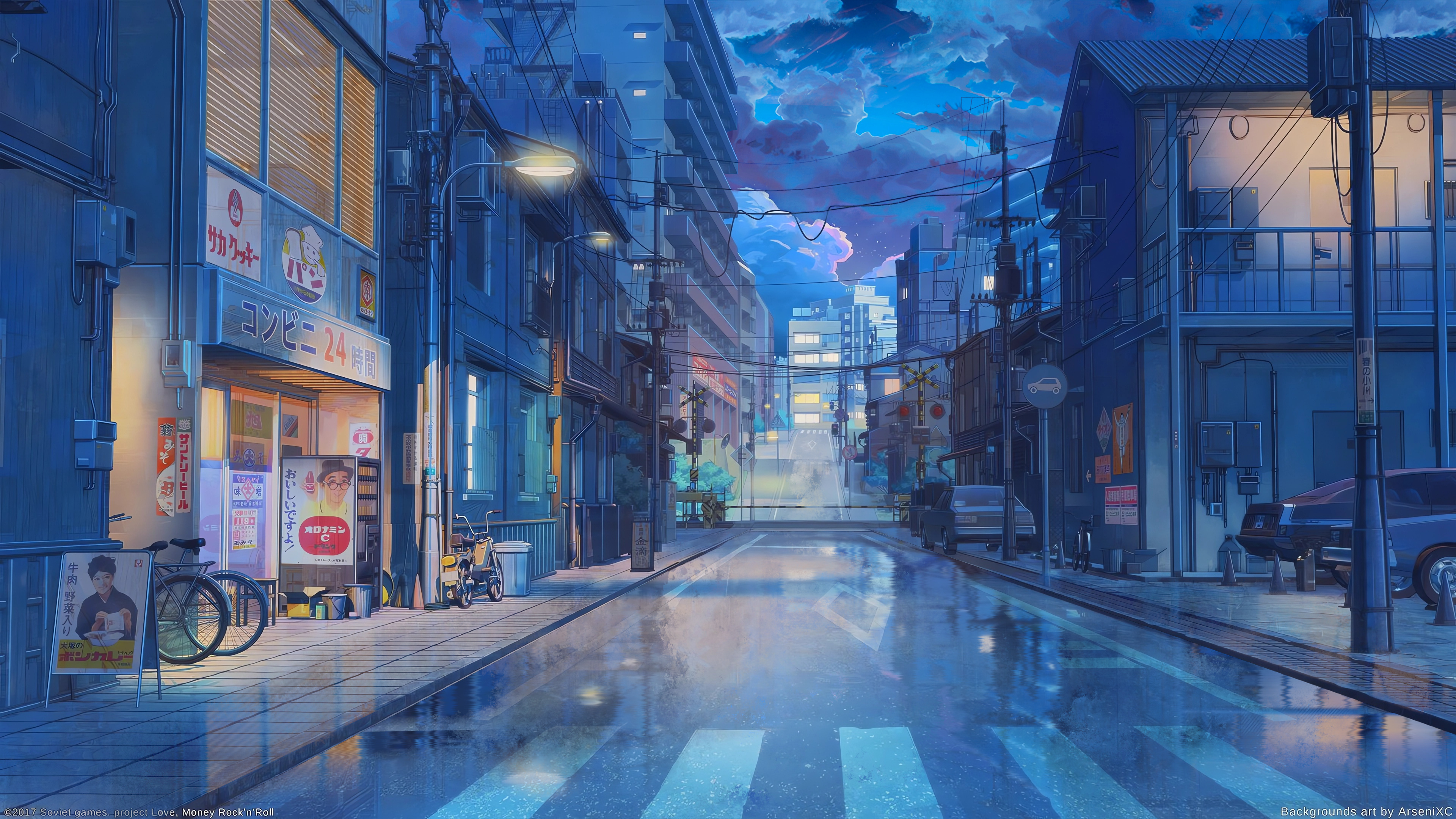 都市夜景、商店街、人行道 图片素材
