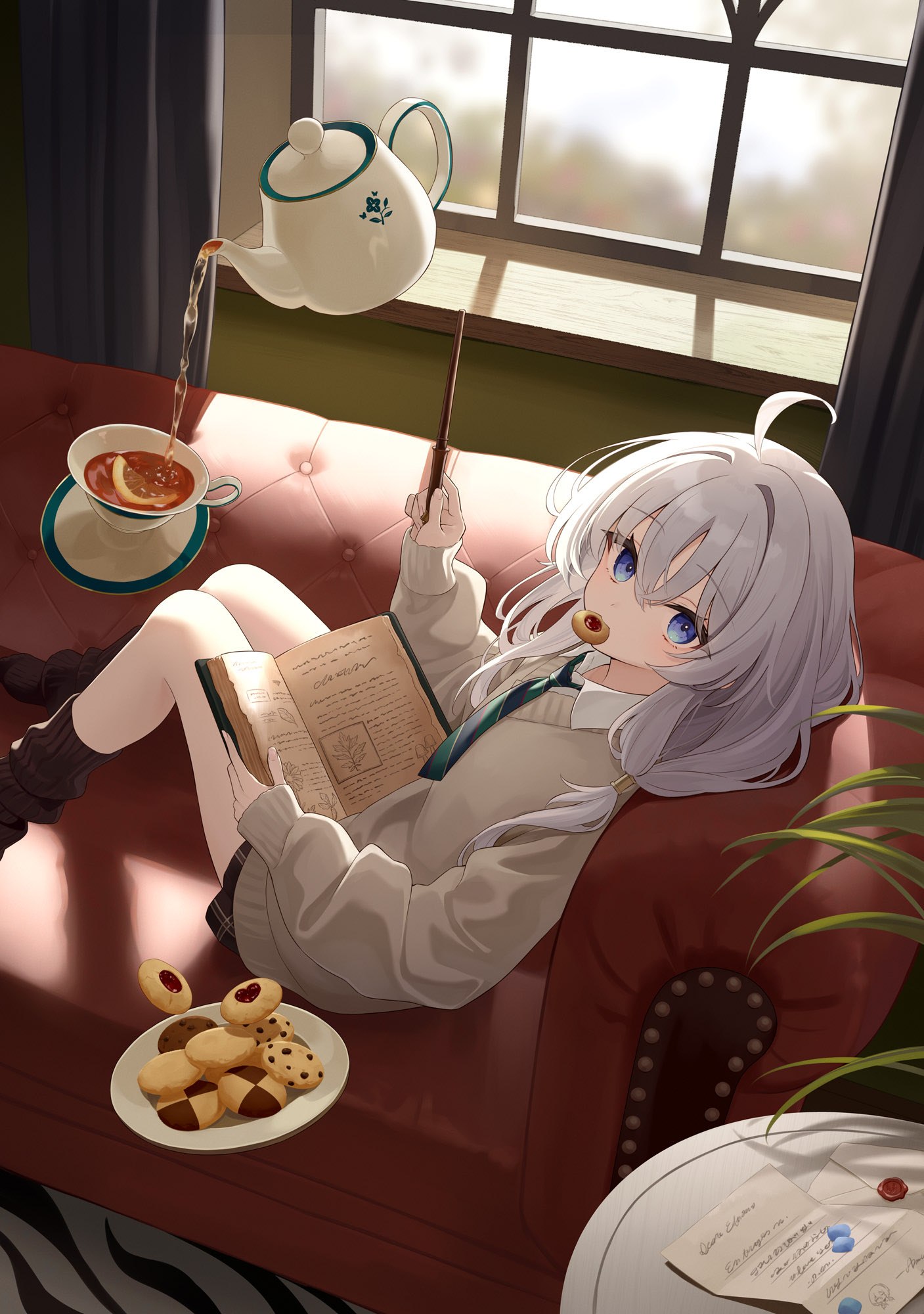 Biscuit、蓝色沙发、白色上衣 图片素材