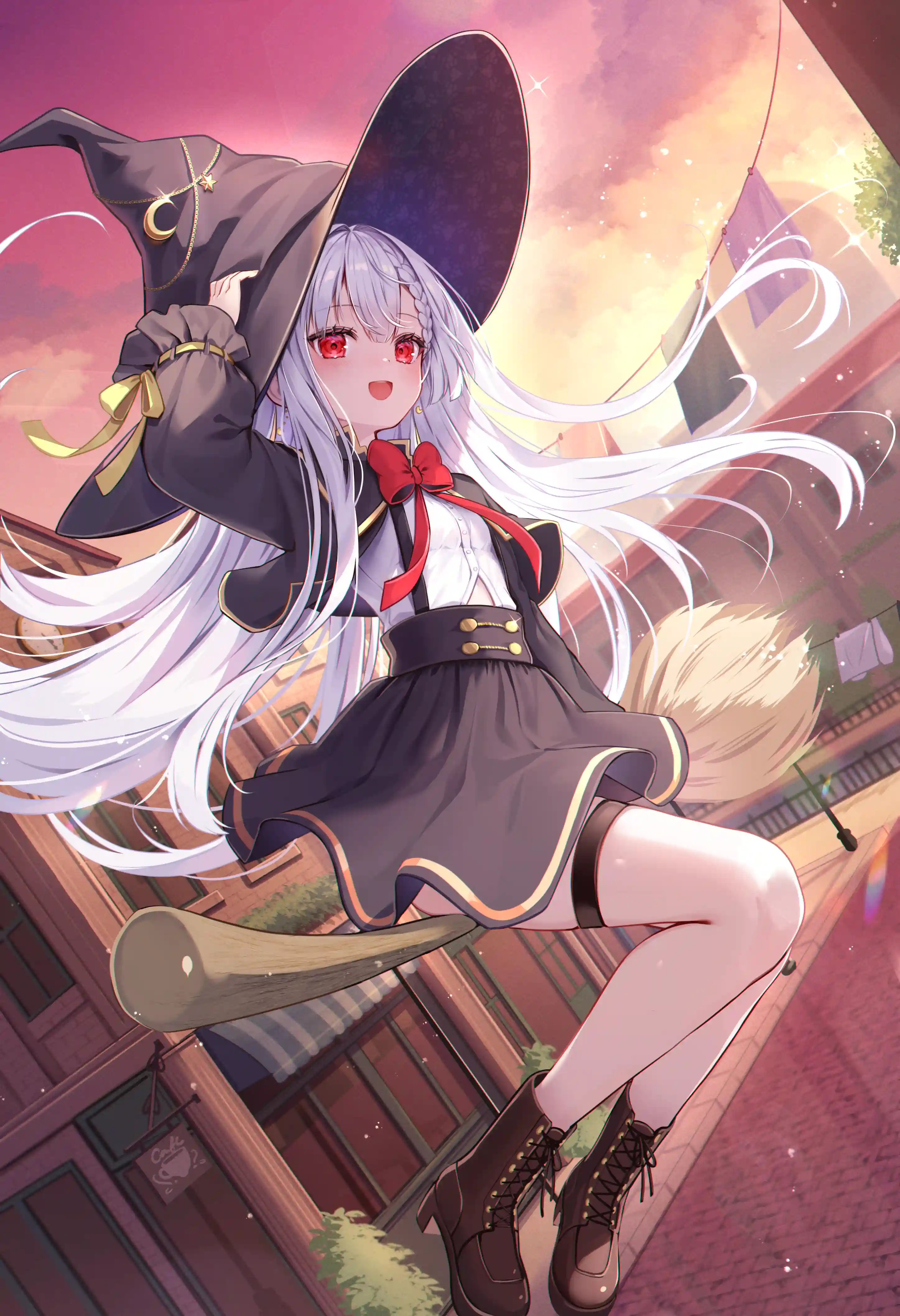 白发、红瞳、魔法少女 图片素材