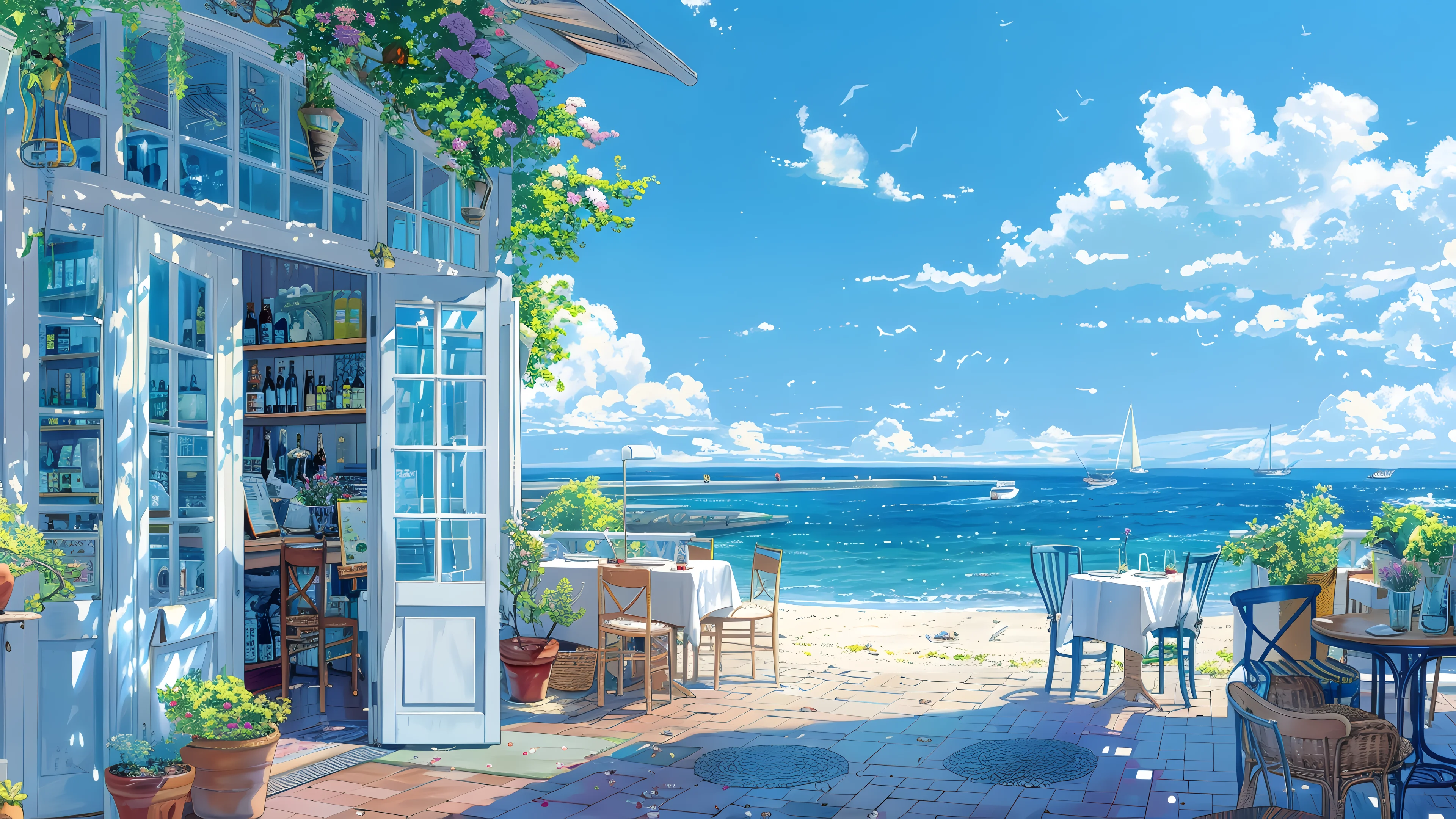 Cafe、海边、阳台上 图片素材