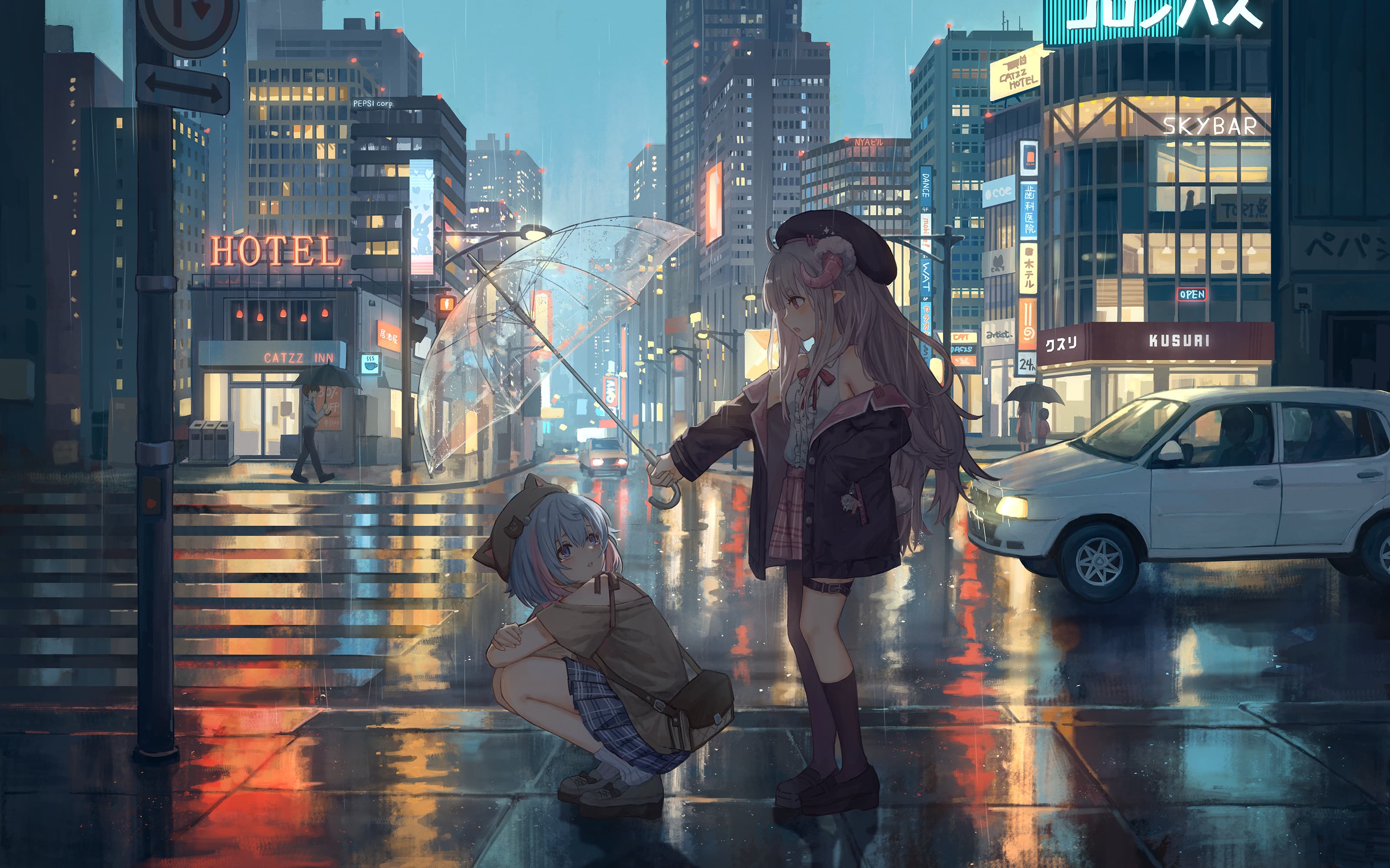 透明雨伞、粉色头发、粉色衣服 图片素材