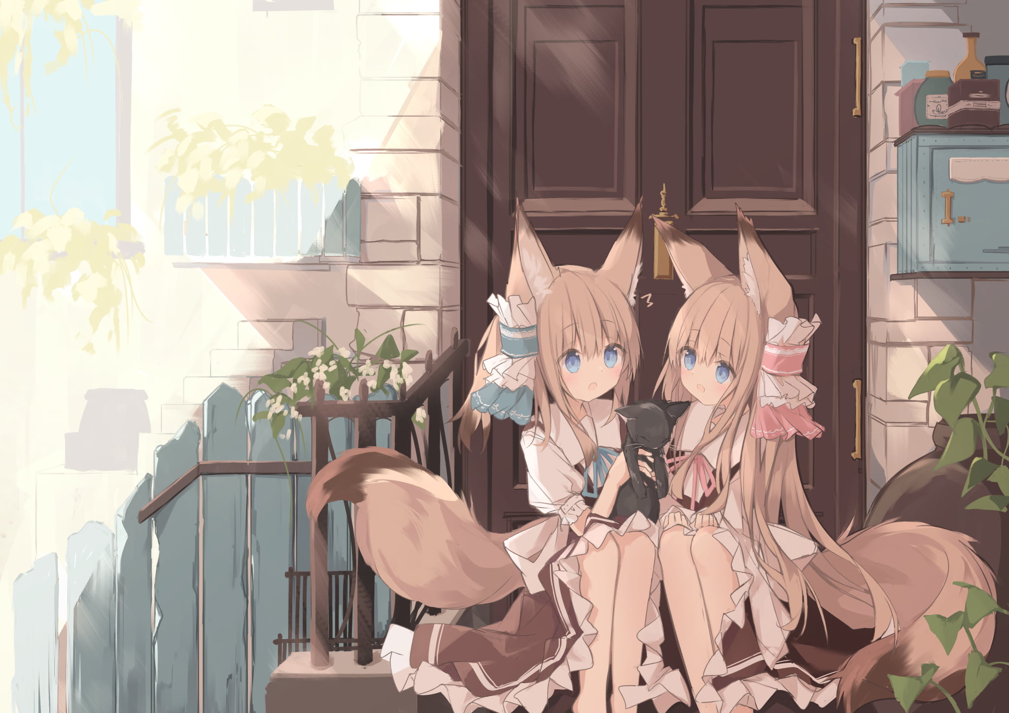 猫耳娘、粉色蝴蝶结、狐狸耳朵 图片素材